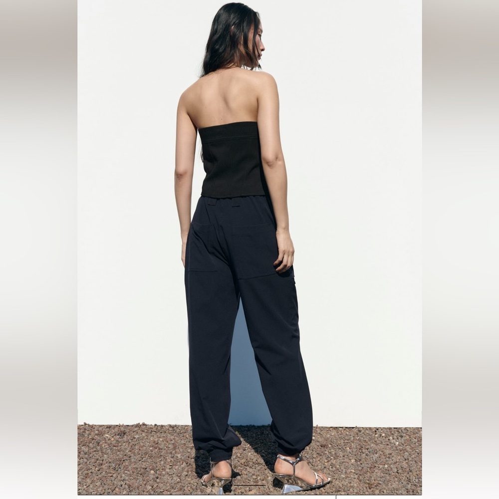 ZARA CARGO PANTS WITH ZIPPER NAVY BLUE - Picture 9 of 9